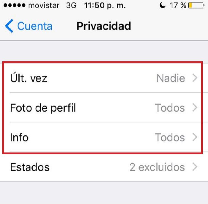 privacidad whatsapp ajustes