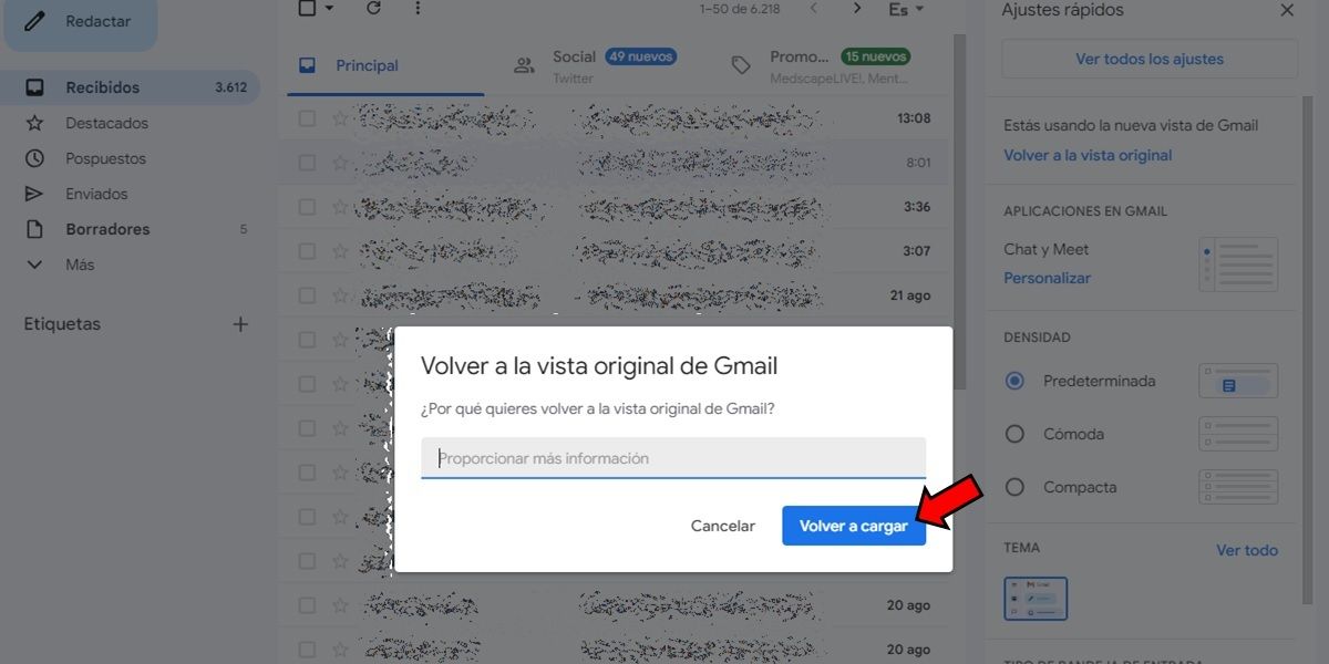 recuperar el diseño anterior de gmail