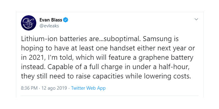 Tweet sobre batería de grafeno de Samsung