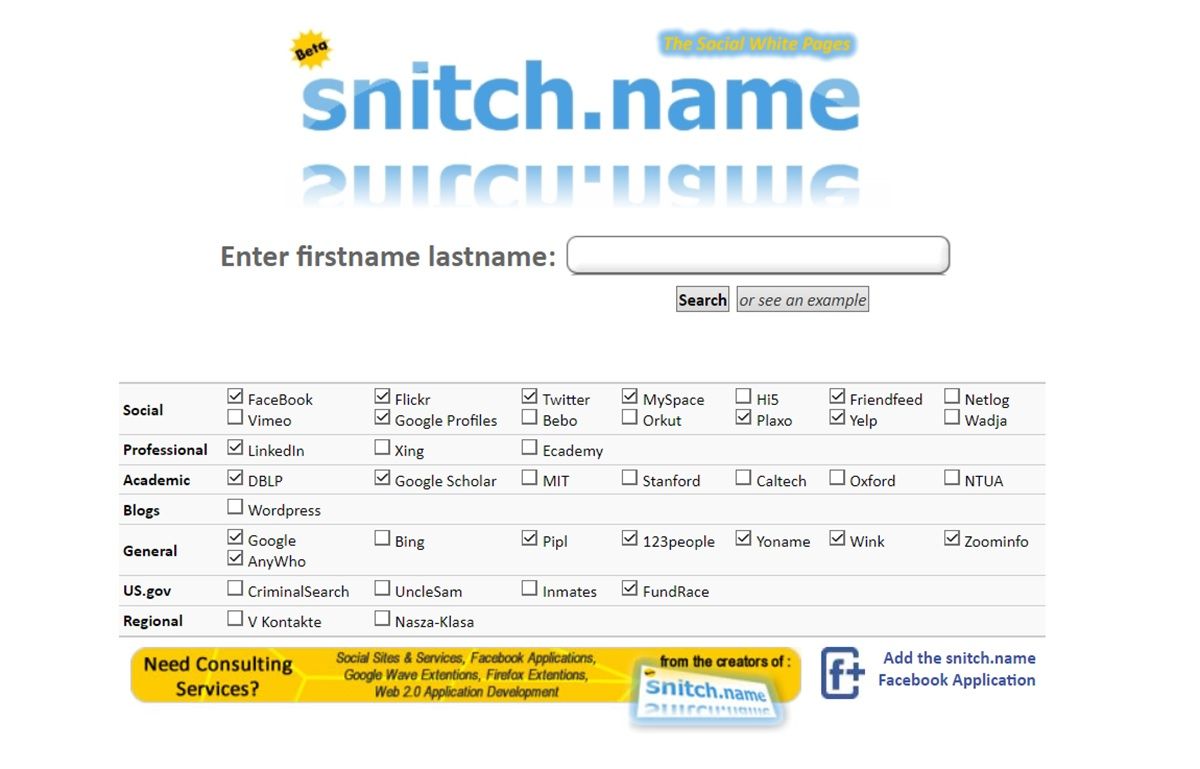 snitch.name app para buscar a alguien en internet