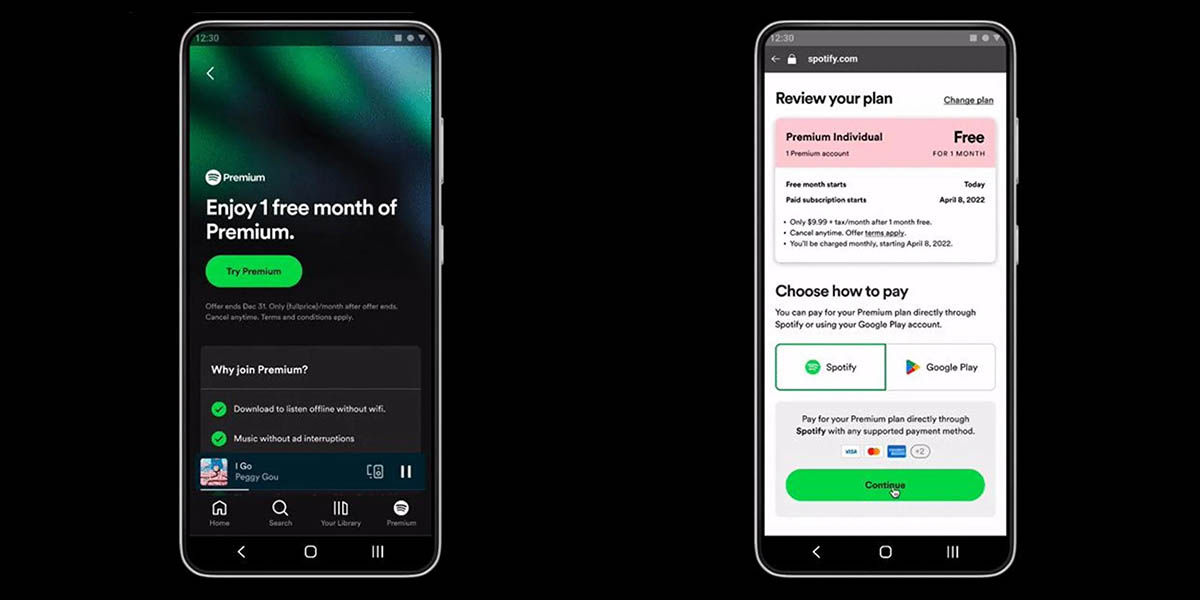spotify en android ya se puede pagar sin google play usando user choice billing