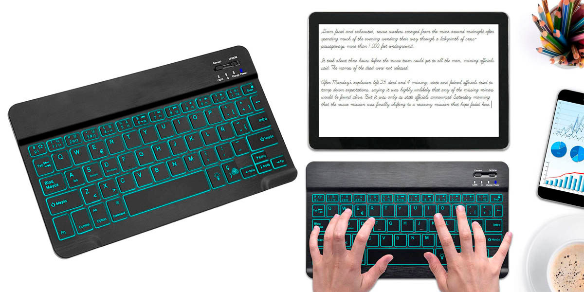 teclado Coo retroiluminado para tablet con colores RGB