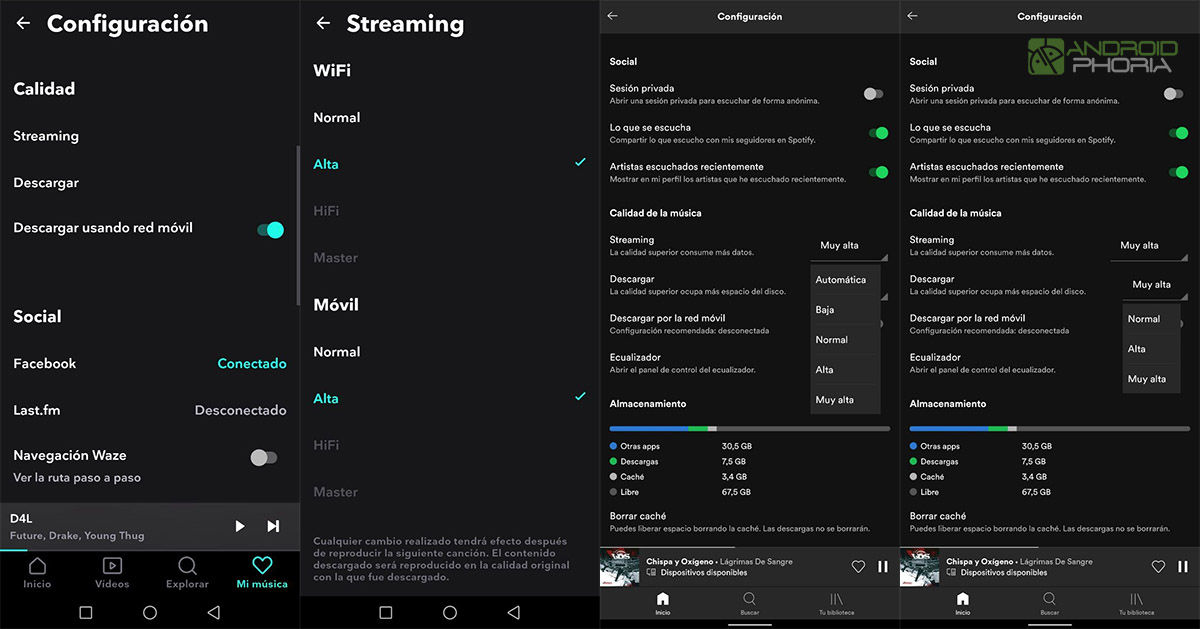 tidal vs spotify configuracion calidad musica streaming