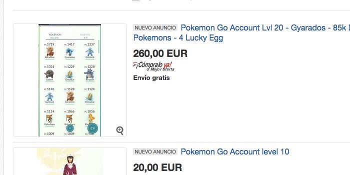 venta cuentas pokemon go