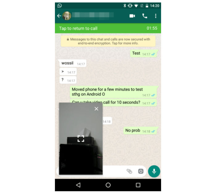 Ventana flotante videollamada WhatsApp
