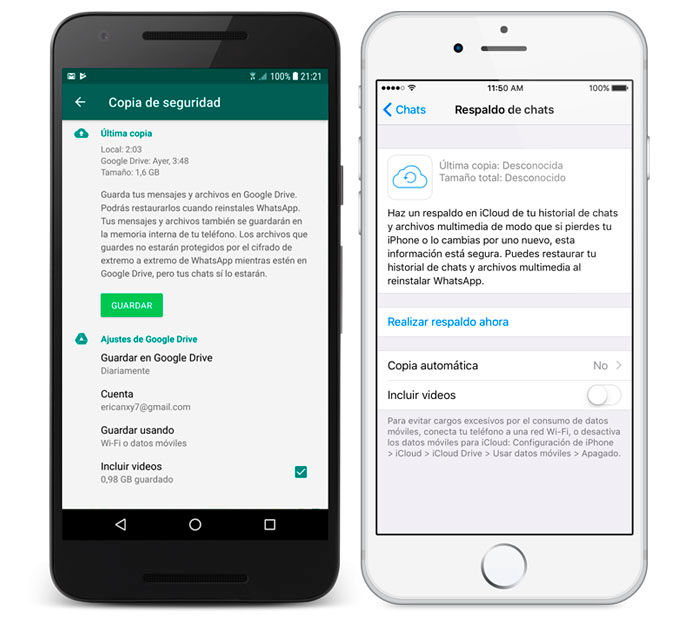 WhatsApp copia de seguridad Android iPhone
